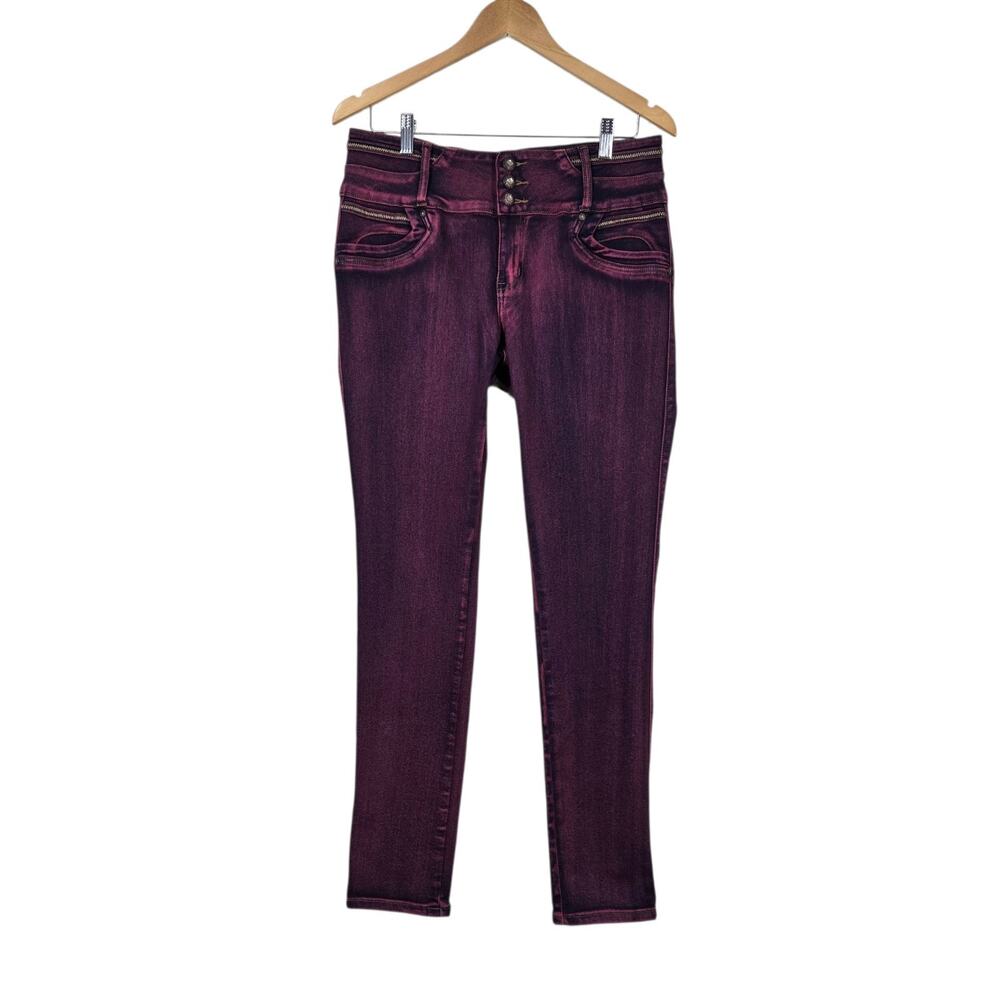 Moda Xpress Jeans sz 15 Purple Acid Wash Butt Lift Mid Rise Skinny Leg